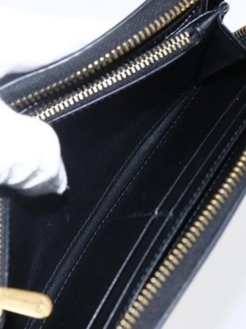 Christian Dior Round Long Wallet Leather Black Gold Auth am10801 - Picture 13 of 16